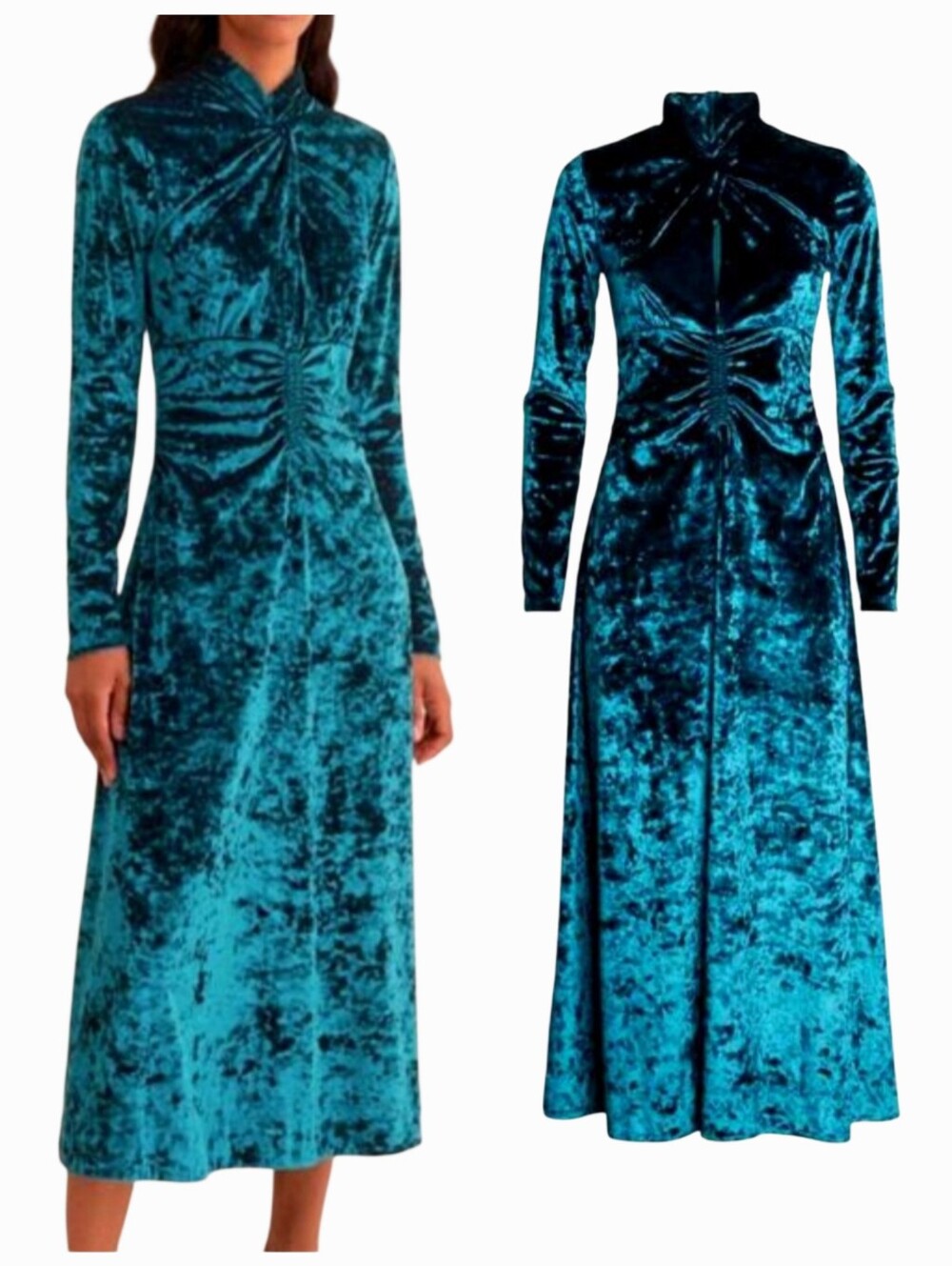 ME + EM Crushed Stretch Velvet Fit Flare Maxi Dress Teal Blue Sz US 10 WORN ONCE